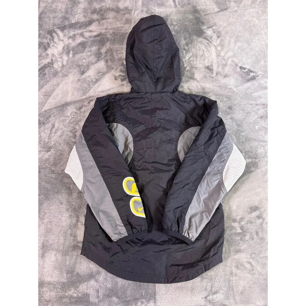 Y2K Nike Windbreaker Anorak‎ Jacket Black Gray Yellow Pullover Hooded Youth M